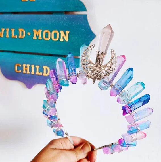 Hollow Moon Crystal Crown Headband Wicca Bridal Party Accessory
