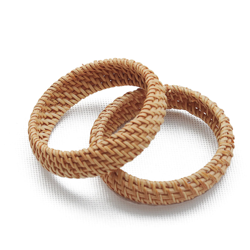 Wicker Rattan Bangles Beachy Natural Woven Bracelets Wooden Chunky Cuff