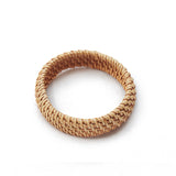 Wicker Rattan Bangles Beachy Natural Woven Bracelets Wooden Chunky Cuff