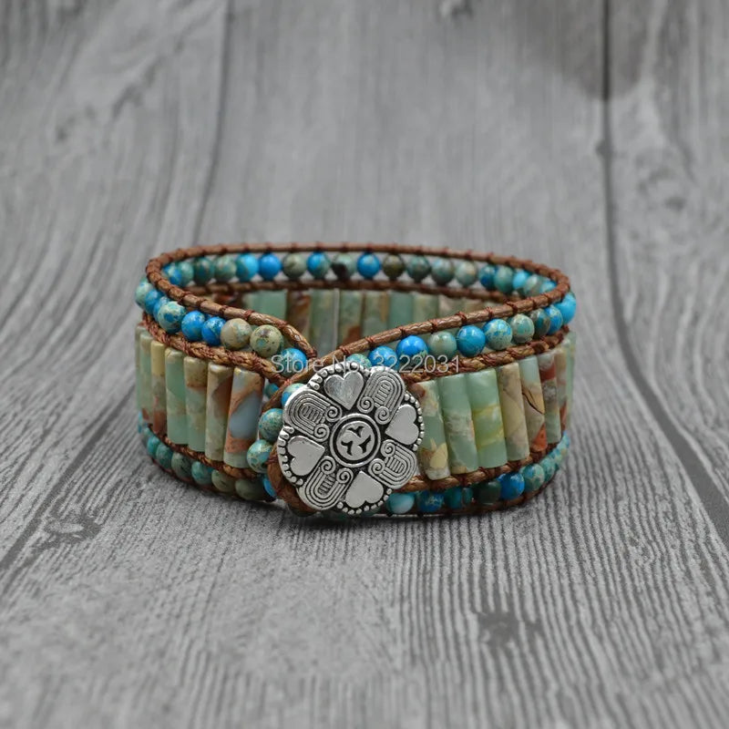 Boho Stone Leather Wrap Bracelet