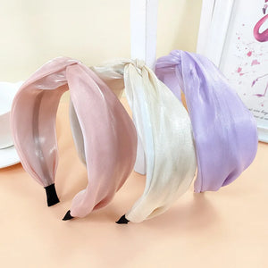 Bright Silk Yarn Headband Cross Hair Knot Hairpin Girl Headwear