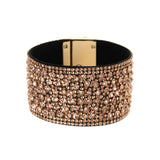 Wide Leather Crystal Bracelets for Women - Party Jewelry