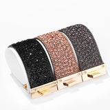 Wide Leather Crystal Bracelets for Women - Party Jewelry
