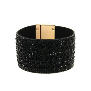 Wide Leather Crystal Bracelets for Women - Party Jewelry