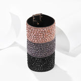 Wide Leather Crystal Bracelets for Women - Party Jewelry