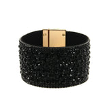 Wide Leather Crystal Bracelets for Women - Party Jewelry