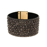 Wide Leather Crystal Bracelets for Women - Party Jewelry