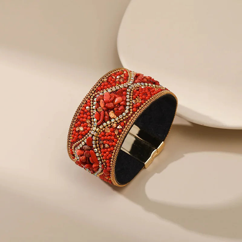 Bohemian Leather Bracelet with Magnetic Clasp