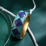 Wide Oil Drop Square Pattern Arm Bracelet Cuff Bangles