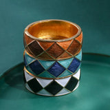 Wide Oil Drop Square Pattern Arm Bracelet Cuff Bangles