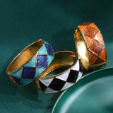 Wide Oil Drop Square Pattern Arm Bracelet Cuff Bangles
