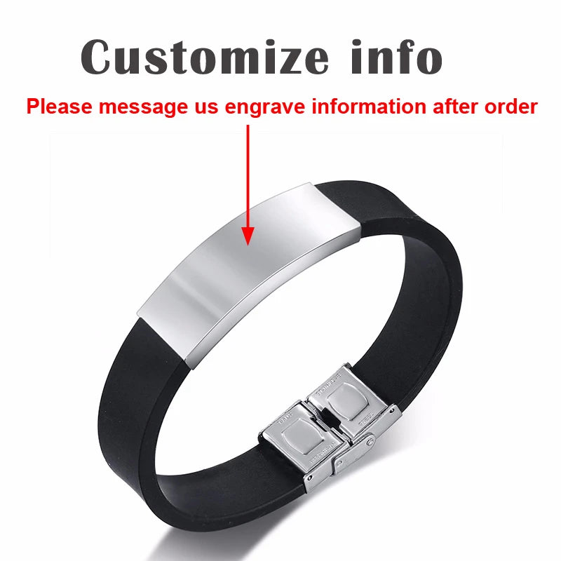 Men's Silicone Bracelet with Stainless Steel ID Tag
