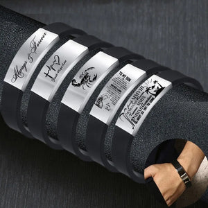 Men's Silicone Bracelet with Stainless Steel ID Tag