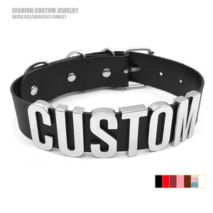 Wide Pu Leather Choker Collar Name Necklace For Women