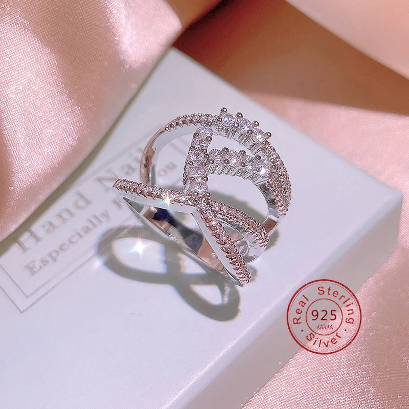 Silver Intertwined Lines Rings for Women Platinum Plated S925 Stamp