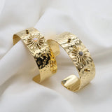 Vintage Stainless Steel Stone Bangle Bracelet 18K Plated Gemstone Cuff