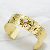 Vintage Stainless Steel Stone Bangle Bracelet 18K Plated Gemstone Cuff