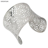 Wide Steel Cuff Bangle Silver Geometric Body Jewelry Women