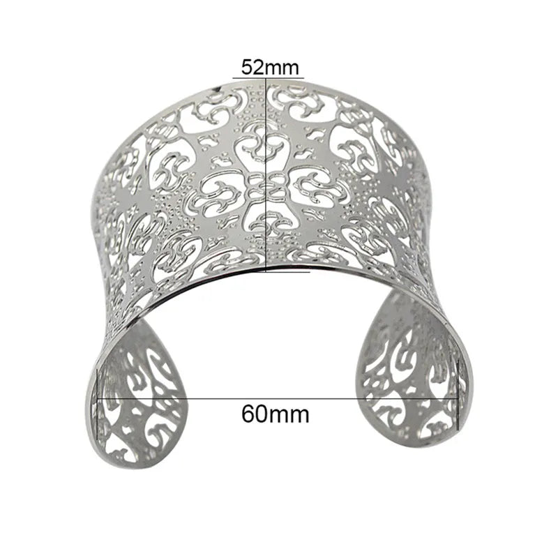 Wide Steel Cuff Bangle Silver Geometric Body Jewelry Women