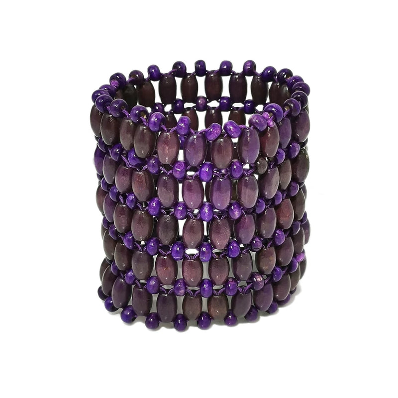Dark Purple Wood Beads Cuff Bracelet for Women