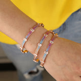 Red Colorful CZ Stone Bangle BOHO Square Bracelet