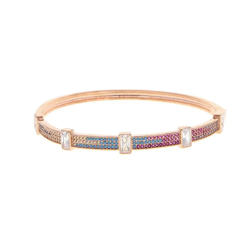 Red Colorful CZ Stone Bangle BOHO Square Bracelet