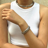 Wide Elastic Stainless Steel Bangle for Women