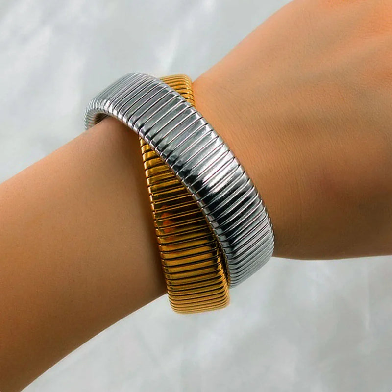 Wide Stripe Stainless Steel Bangles for Women