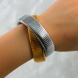 Wide Stripe Stainless Steel Bangles for Women