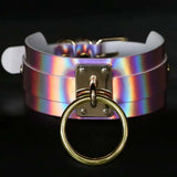 Wide Laser Leather Punk Necklace Large Ring Choker Collar