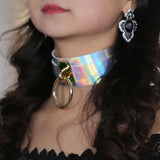 Wide Laser Leather Punk Necklace Large Ring Choker Collar