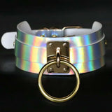 Wide Laser Leather Punk Necklace Large Ring Choker Collar
