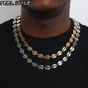 11MM Coffee Beans Link Chain Necklace Stainless Steel Plated Men Jewelry