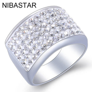 14mm Clear Crystal Wedding Ring Stainless Steel Female Party Accessories