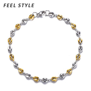 Coffee Beans Chain Bracelet Two Tone Stainless Steel