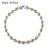 Coffee Beans Chain Bracelet Two Tone Stainless Steel