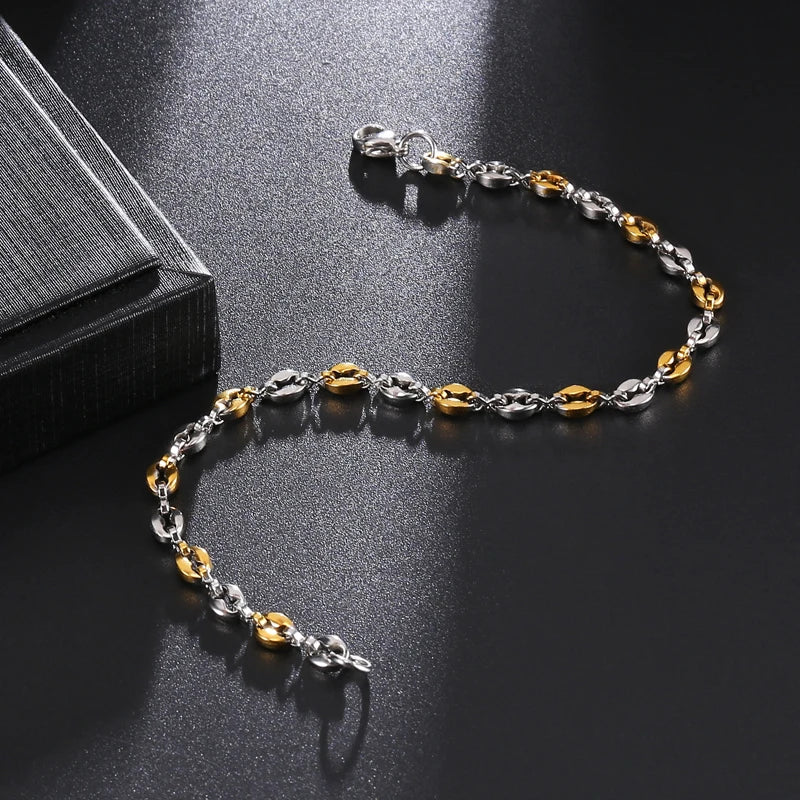 Coffee Beans Chain Bracelet Two Tone Stainless Steel