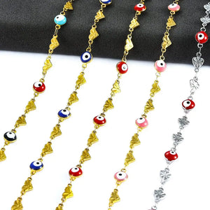 6MM Stainless Steel Chain Heart Evil Eye Lucky Eye Bead Charms Women Necklace