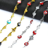 6MM Stainless Steel Chain Heart Evil Eye Lucky Eye Bead Charms Women Necklace