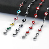 6MM Stainless Steel Necklace Evil Eye Lucky Eye Bead Charms Women Chain Jewelry