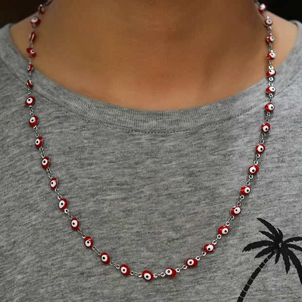 6MM Stainless Steel Necklace Evil Eye Lucky Eye Bead Charms Women Chain Jewelry