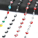 6MM Stainless Steel Necklace Evil Eye Lucky Eye Bead Charms Women Chain Jewelry