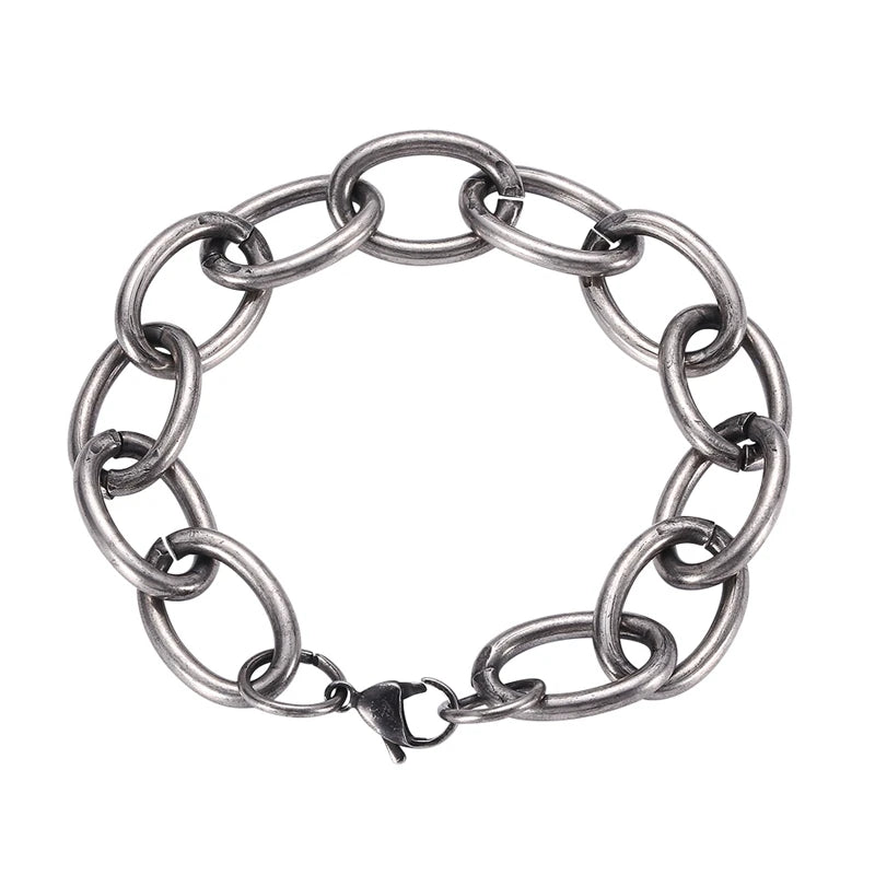 Thick Chain Bracelet for Men Women Steel Metal Handmade Link Chain Jewelry