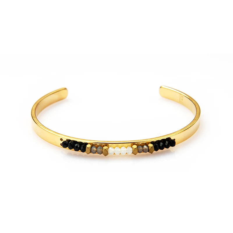 Wild & Crystal Beads Bangles Stainless Steel Open Cuff Bangle Bracelets
