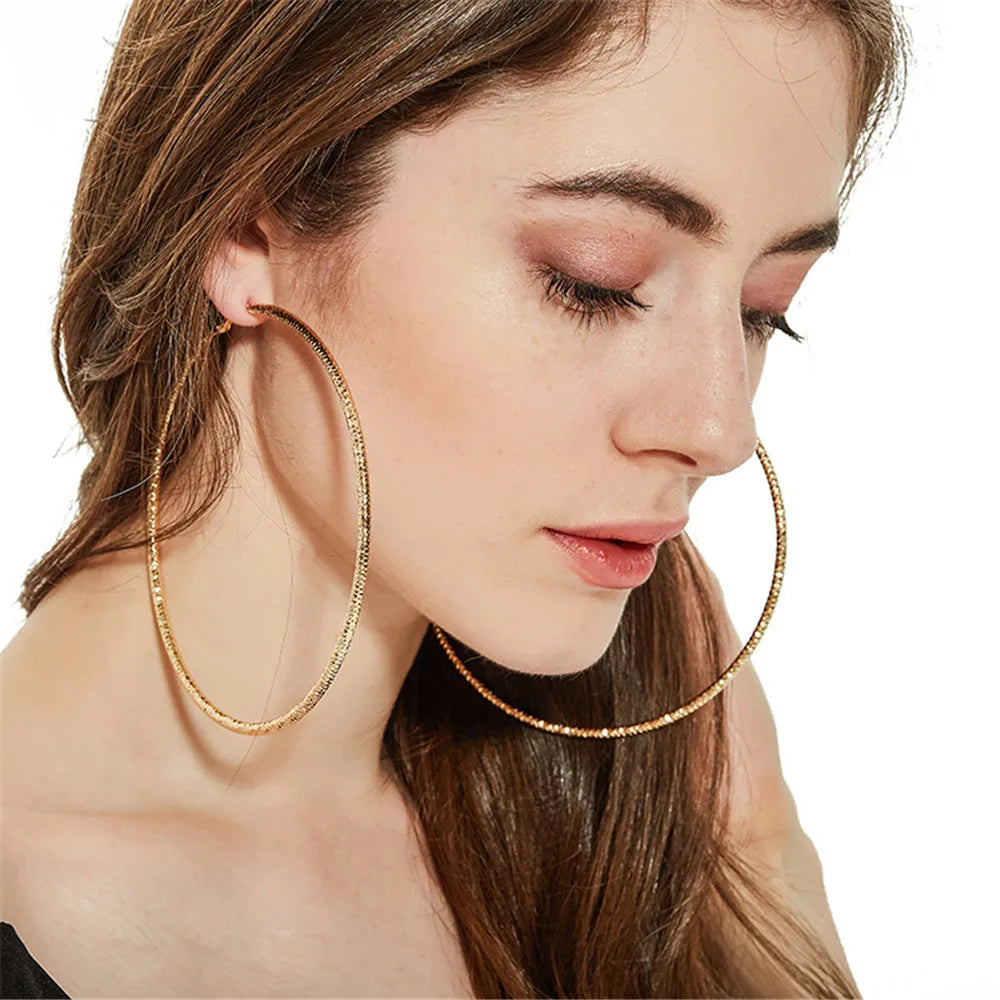 Vintage Golden Big Circle Hoop Earrings for Women