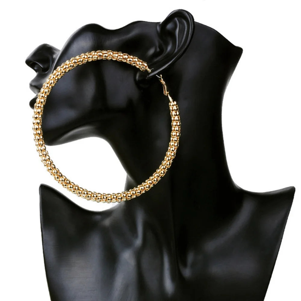 Vintage Golden Big Circle Hoop Earrings for Women