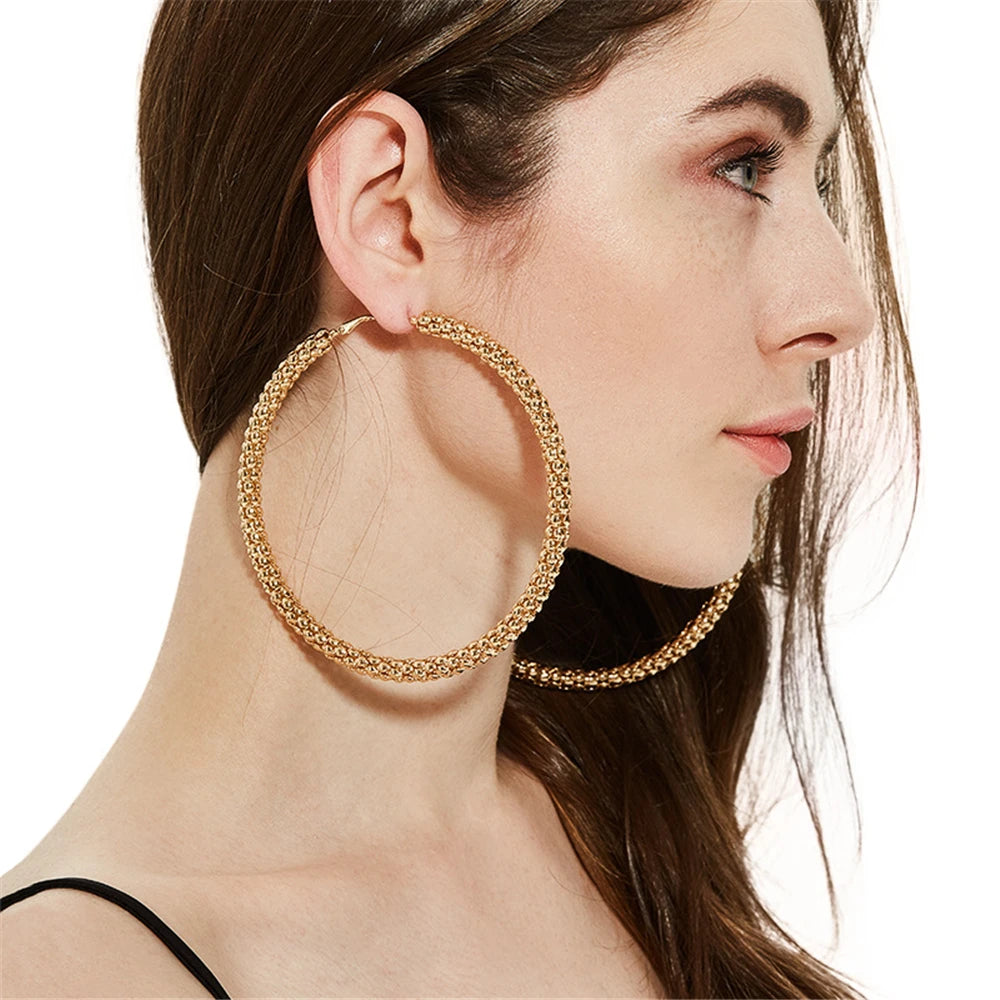 Vintage Golden Big Circle Hoop Earrings for Women