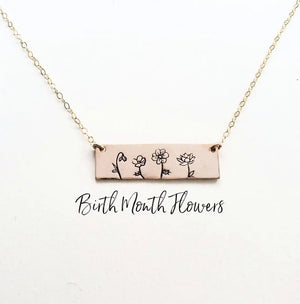 Personalized Wildflower Family Bar Necklace - 1-6 Flowers - Garden Necklace