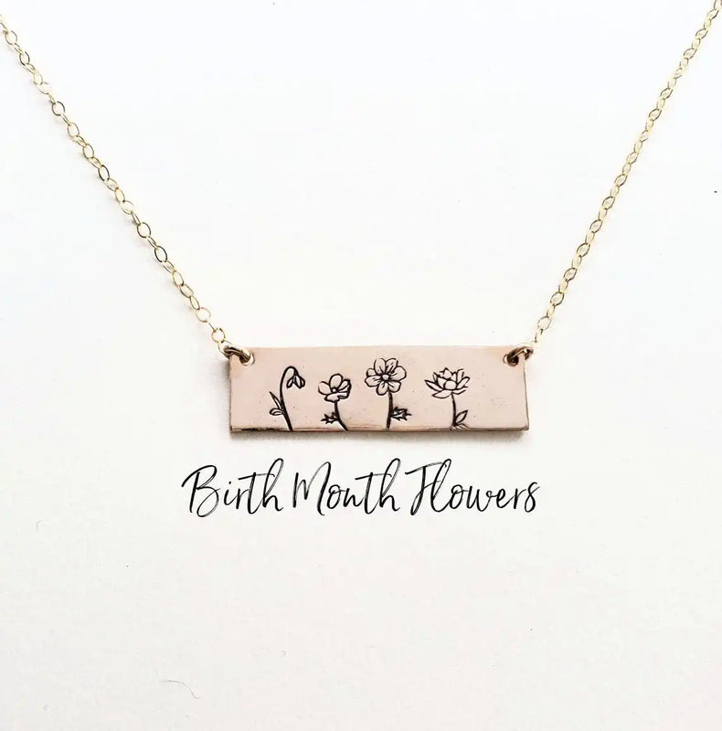 Personalized Wildflower Family Bar Necklace - 1-6 Flowers - Garden Necklace