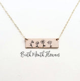 Personalized Wildflower Family Bar Necklace - 1-6 Flowers - Garden Necklace